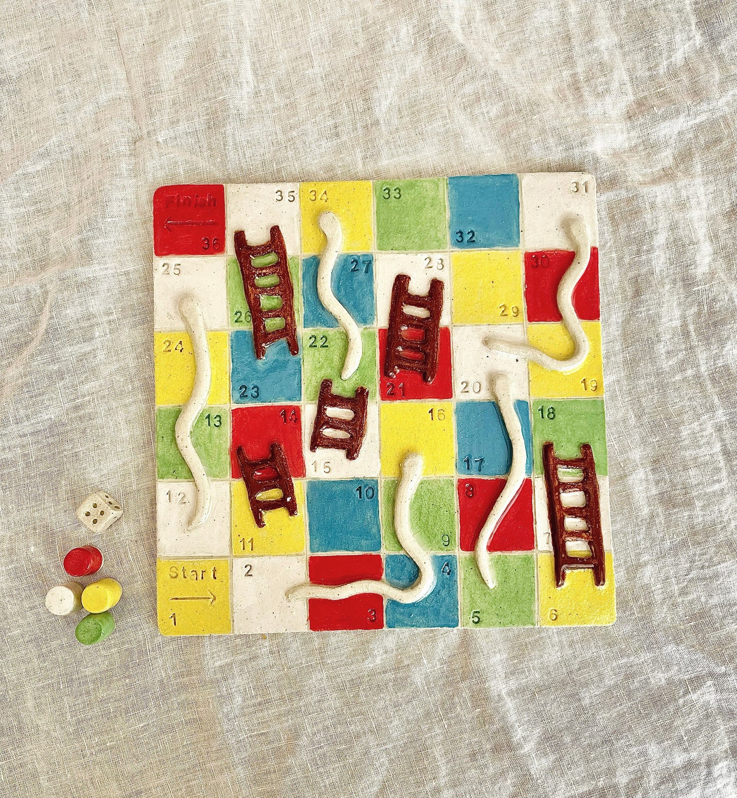 Ceramic Snakes & Ladders Board