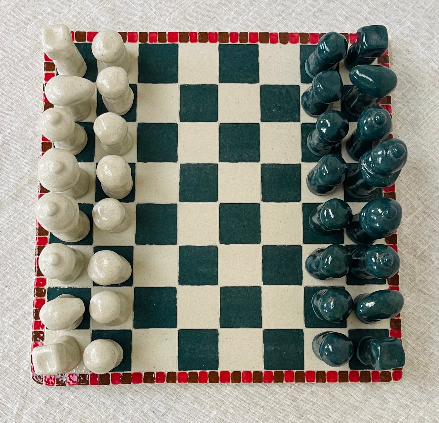 Hand Built Chess Board & Pieces