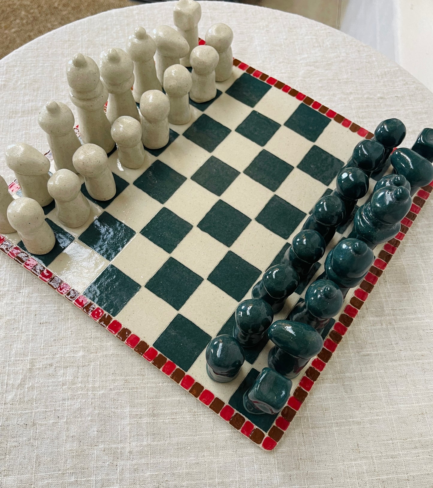 Hand Built Chess Board & Pieces