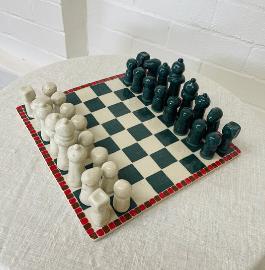 Hand Built Chess Board & Pieces