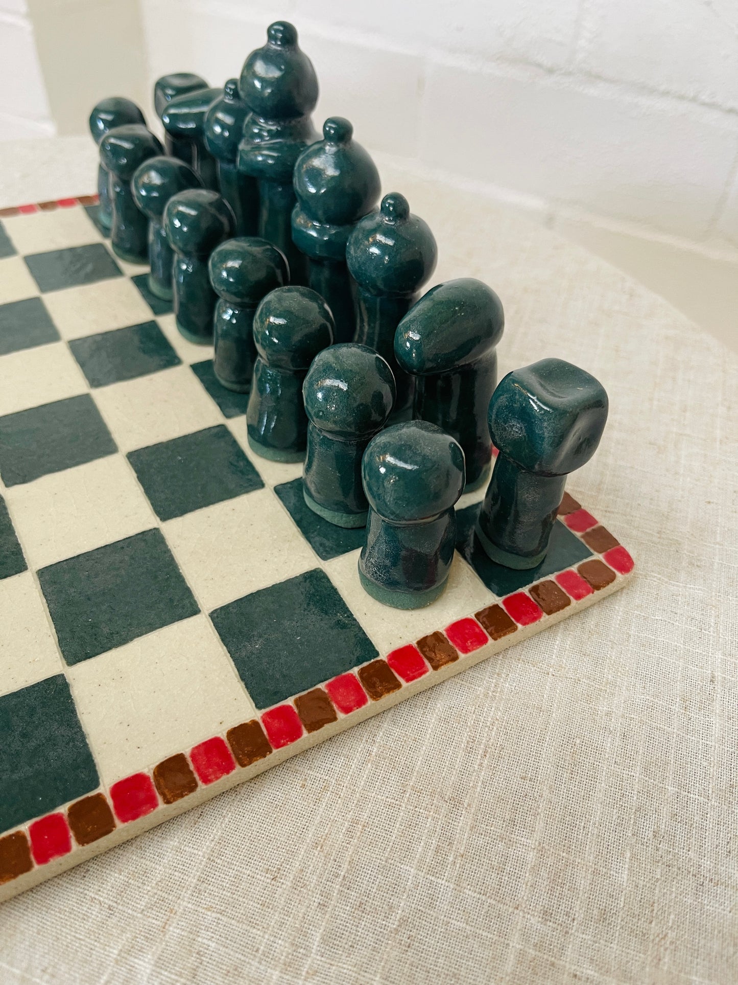Hand Built Chess Board & Pieces
