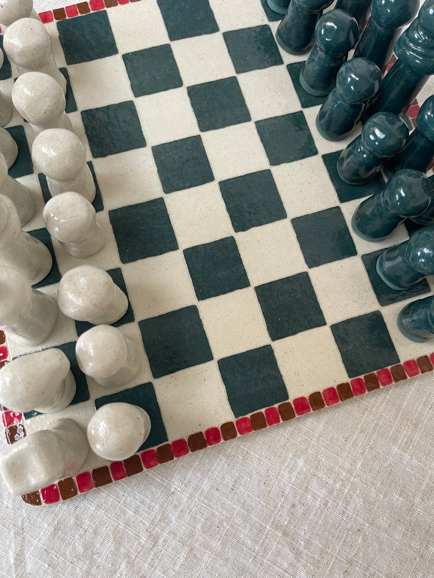 Hand Built Chess Board & Pieces