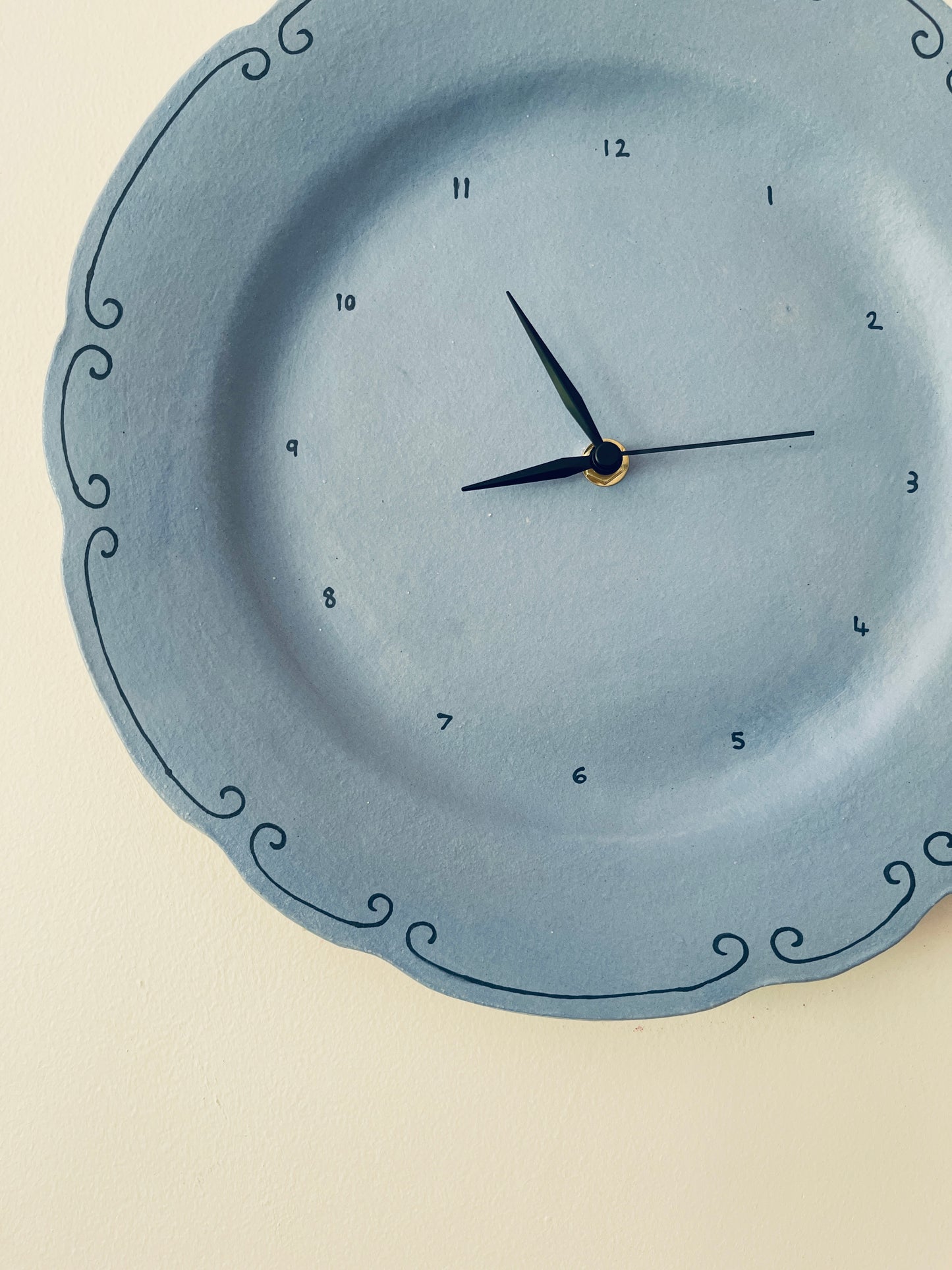 Blue ceramic clock with hand painted detail (large)