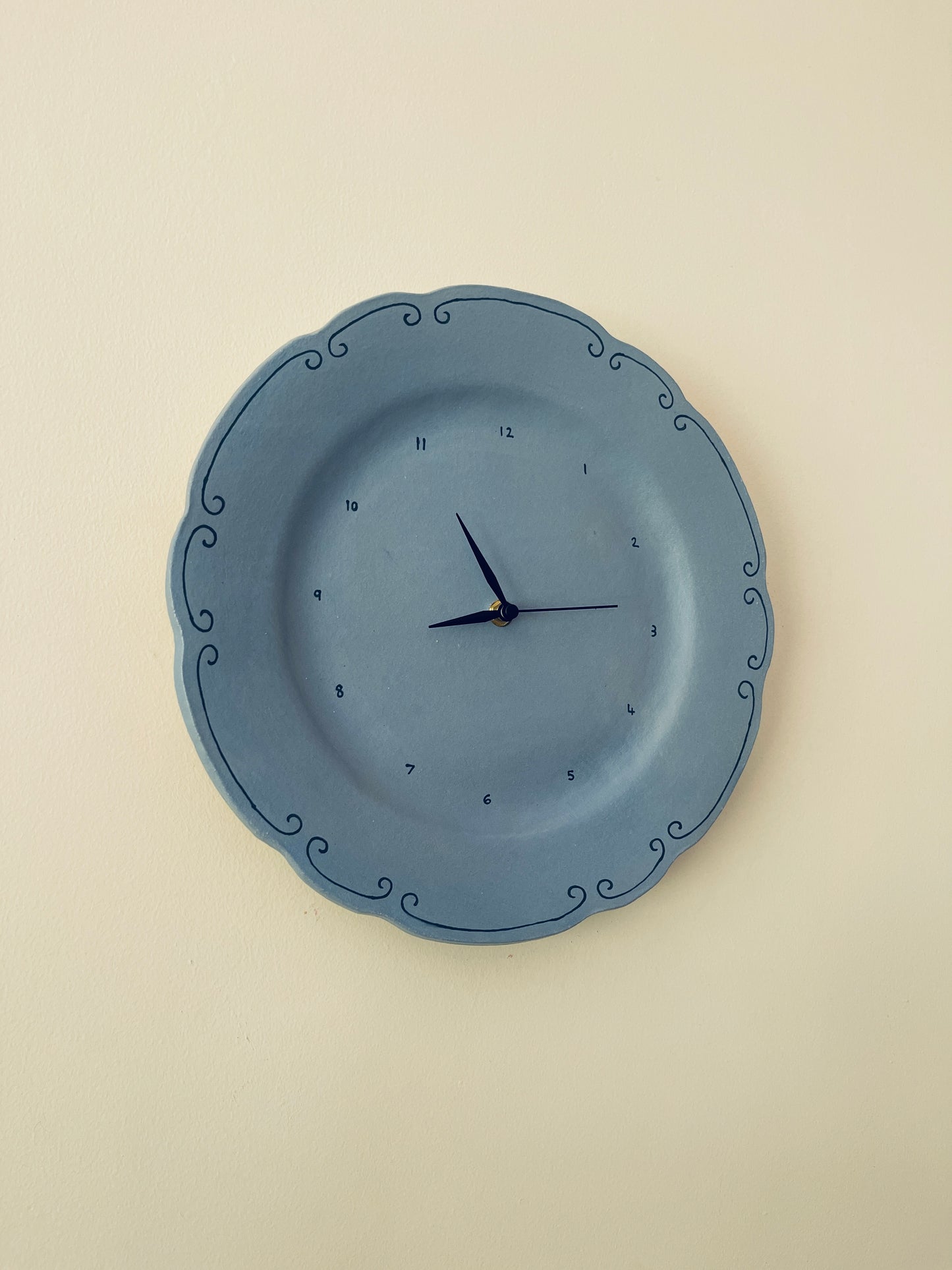 Blue ceramic clock with hand painted detail (large)