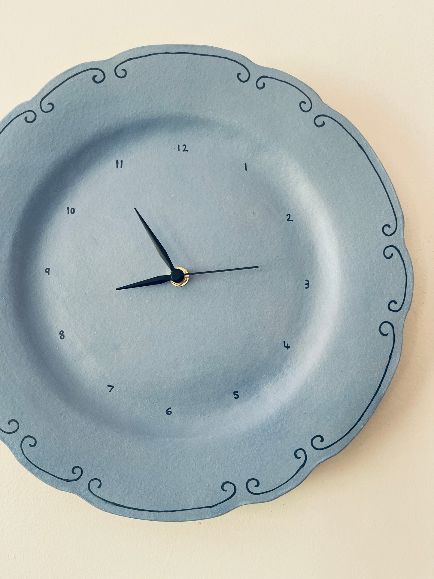 Blue ceramic clock with hand painted detail (large)